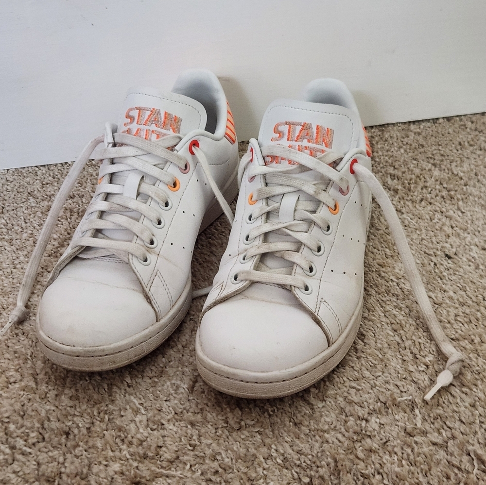 Stan Smith For Adidas White and Orange Sneakers (8.5) - Picture 2 of 6